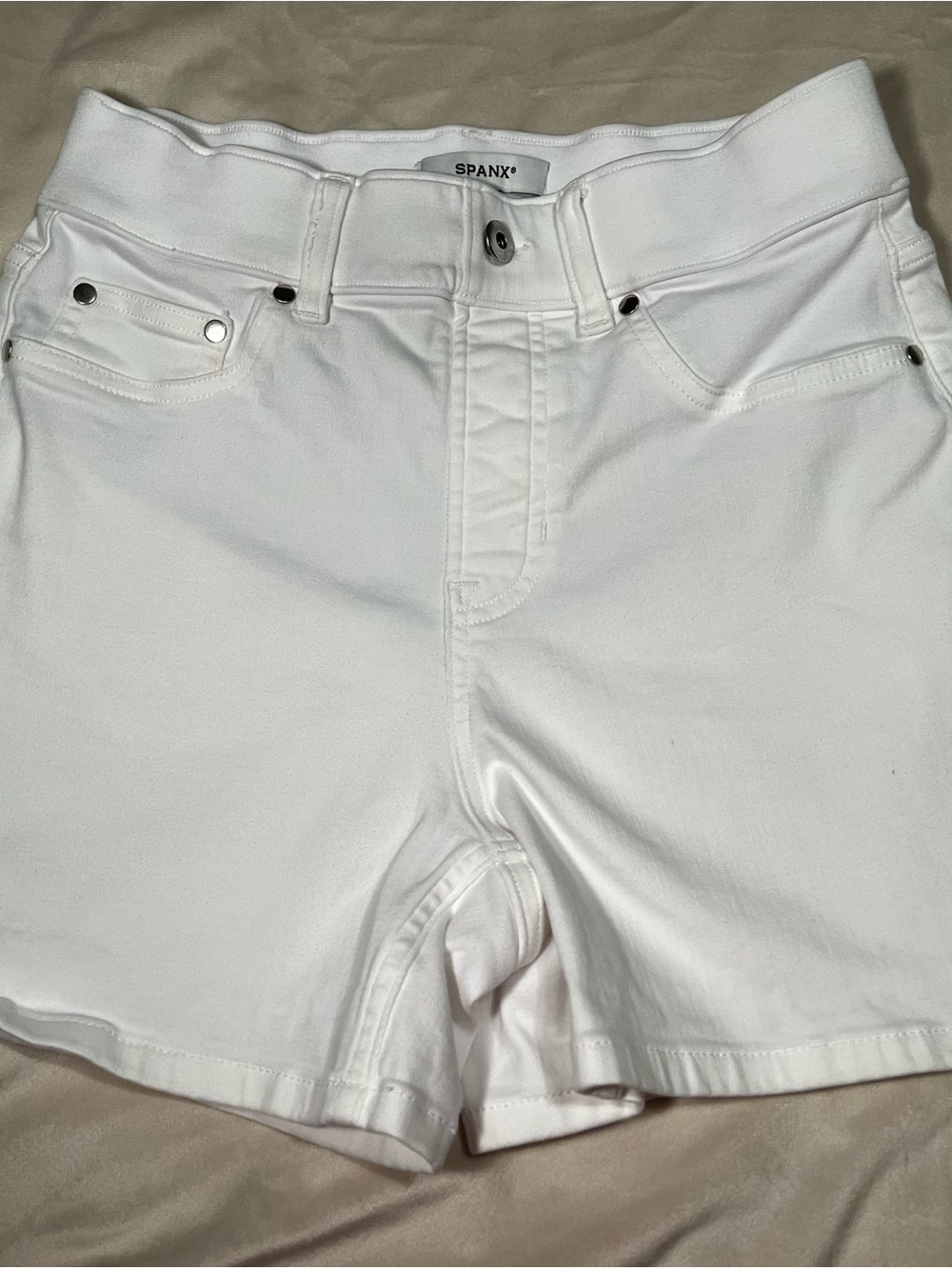 SPANX White Stretch Denim High-Rise Shorts Ladies Small P